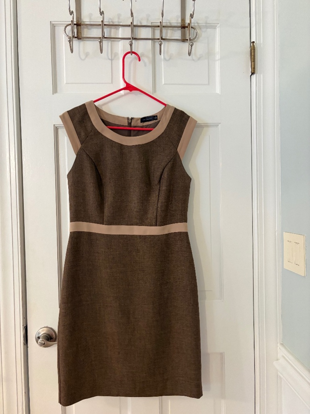 Brown and Tan Colorblock Sheath Work Dress